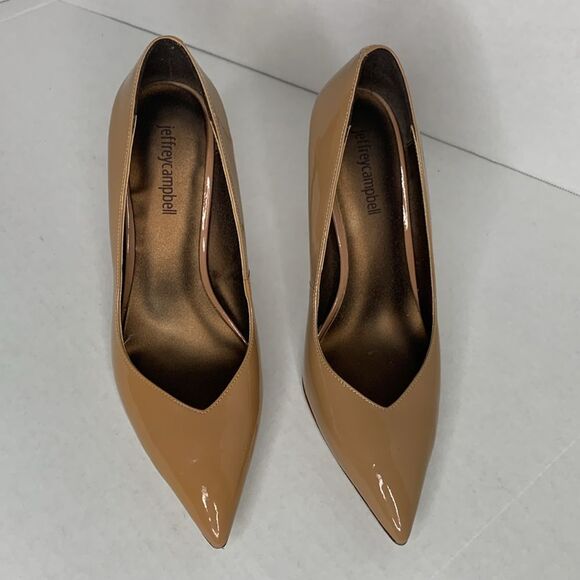 Jeffrey Campbell tan patent leather pointed toe pumps - Picture 2 of 10